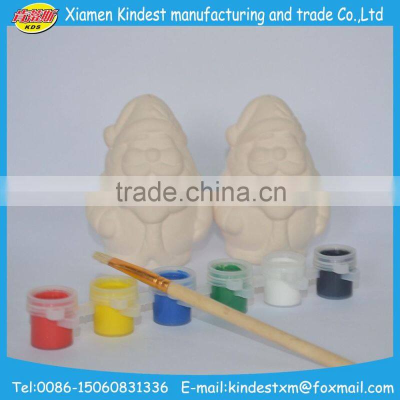 DIY gifts unpaintd white ceramic bisque santa with pigment and brush