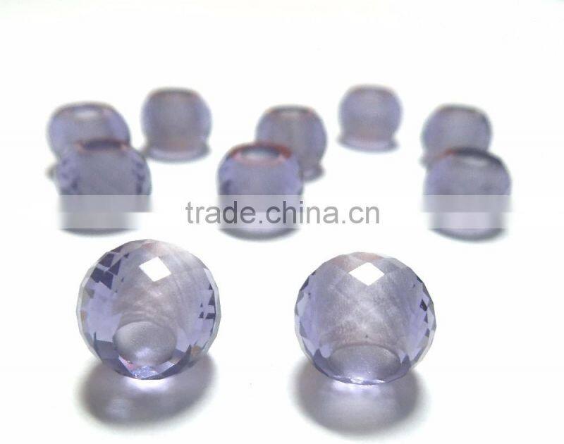 AAA Quality Purple Color Quartz Faceted Handmade Big Hole Round Ball Beads