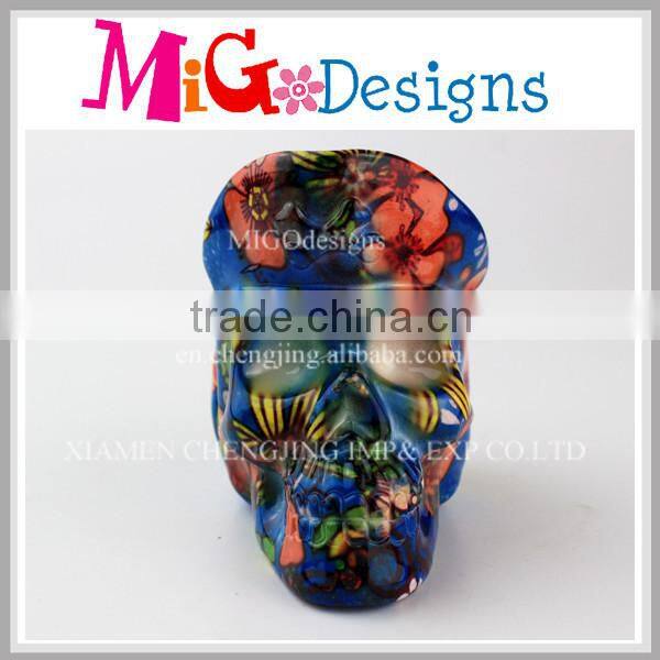White Ceramic Skull Pot Without Lid Cute Paint OEM