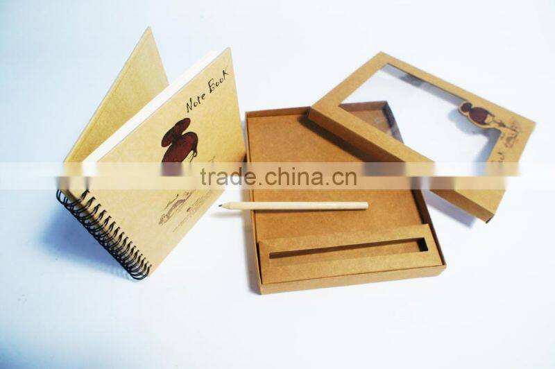 High Quality Spiral Paper Notebook With Nice Box Package/Kraft Paper Notebook With Pen