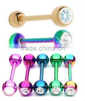 Gold plated tongue ring with cobblestone body piercing jewelry