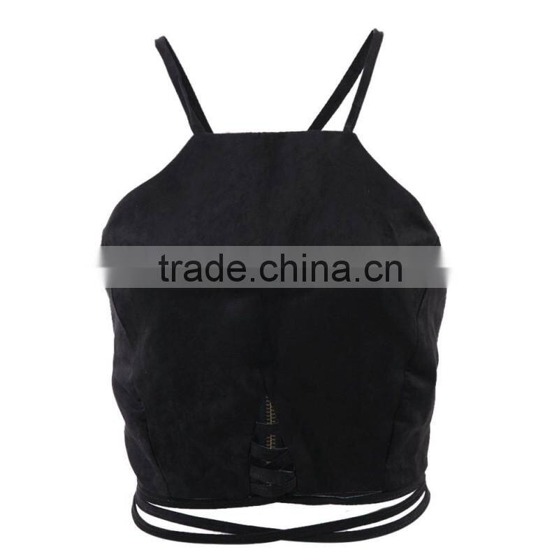 Bonvatt women tops Leather velvet with sexy small shirt short paragraph halter shirt l halter