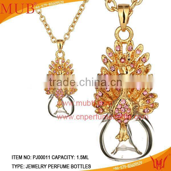 Peacock Shape Jewelry Pendant Glass Perfume bottle jewelry