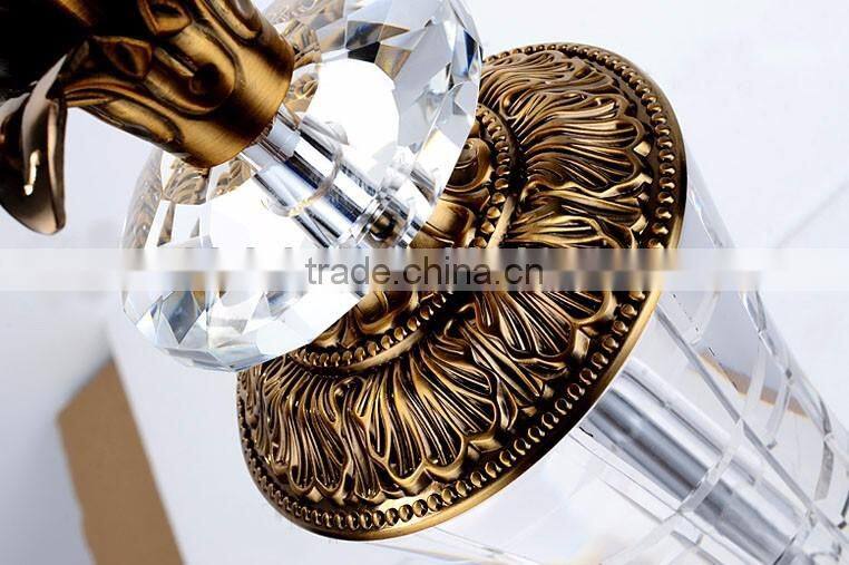 Brown lampshade clear K9 crystal table lamp with plated metal lampstand