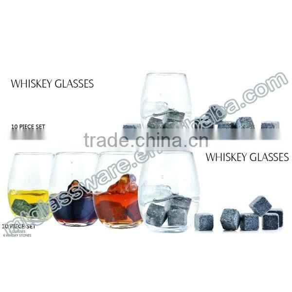 heavy square base whiskey glass with whiskey stone
