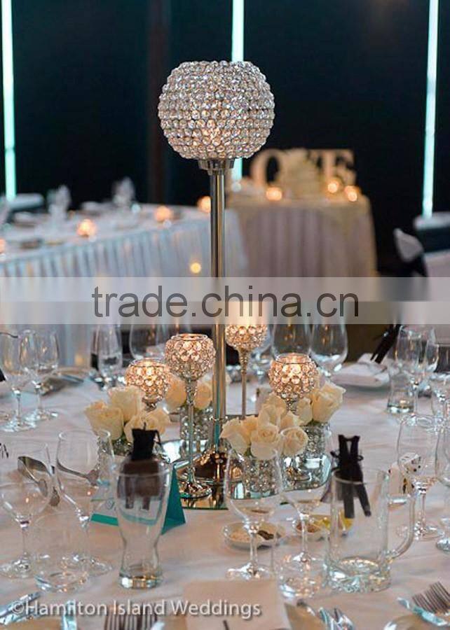 gold plated centerpiece crystal ball table decor candle holder