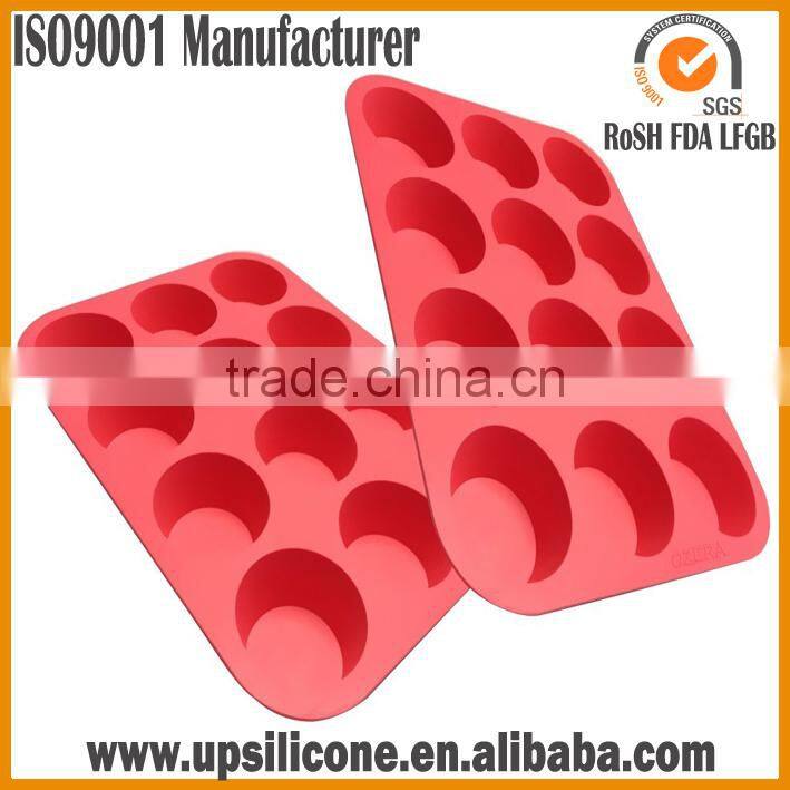 2016 new 12 holes eco-friendly mini round non-stick silicone muffin pan easy bake cake mold microwave oven cake pan cookie pan