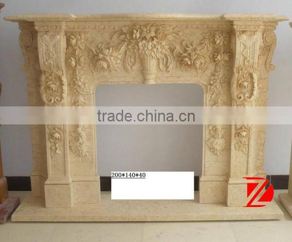 carved flower yellow marble fireplace surround