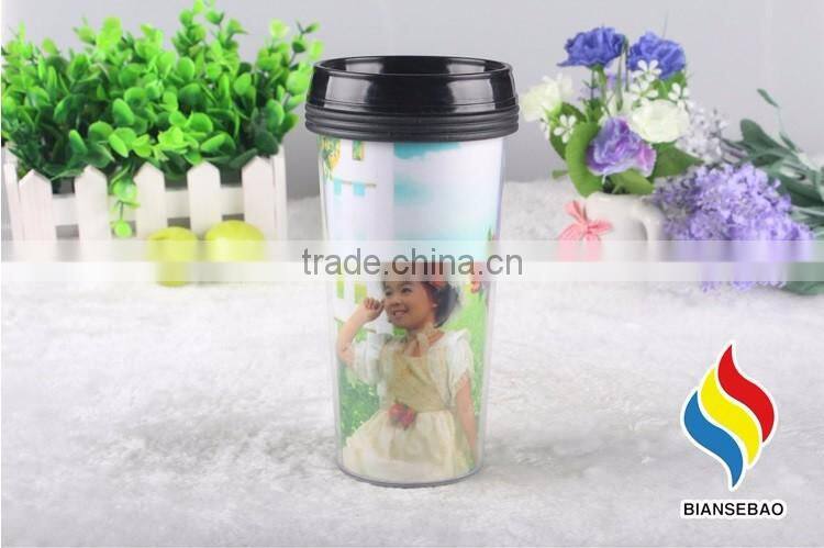 BPA free paper insert plastic cup 12oz double wall paper cup