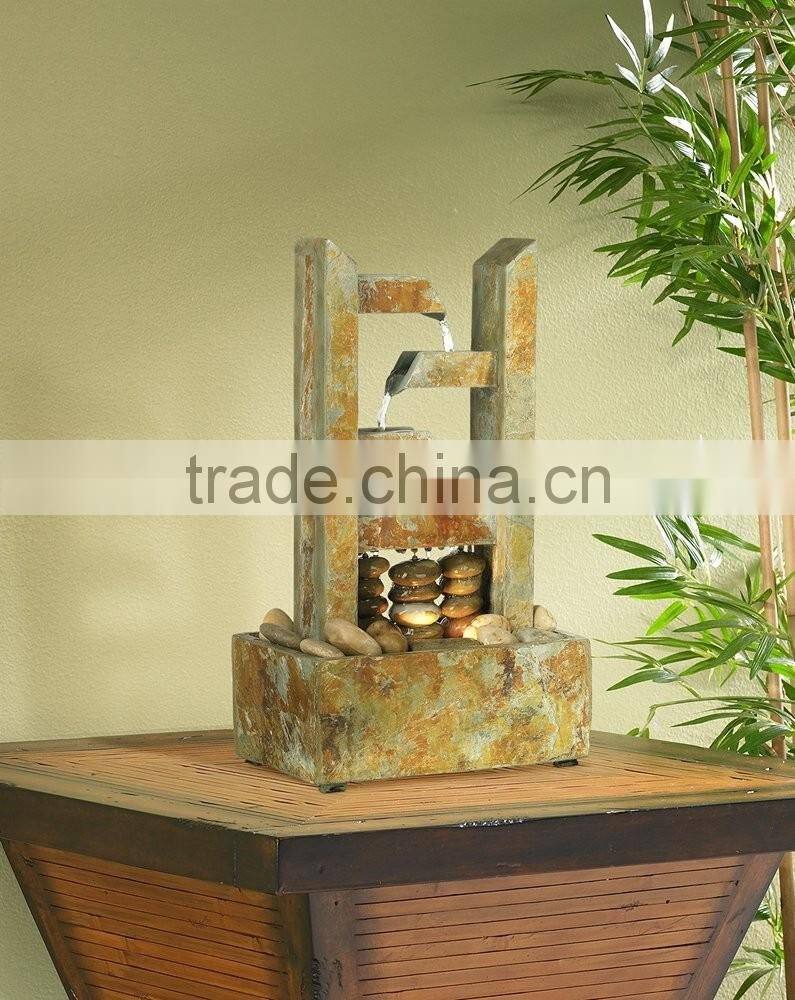 Zigzag Natural Slate Lighted Table Fountain