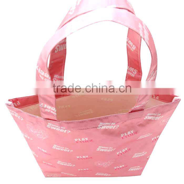 Full Dye Sublimation Printing 300D Polyester Long Handle Shopping Tote Bag With Bottom