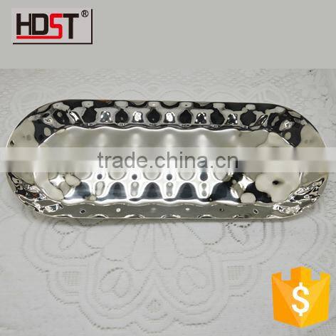 Oval Stainless steel Fruit Dish Emboss flower display