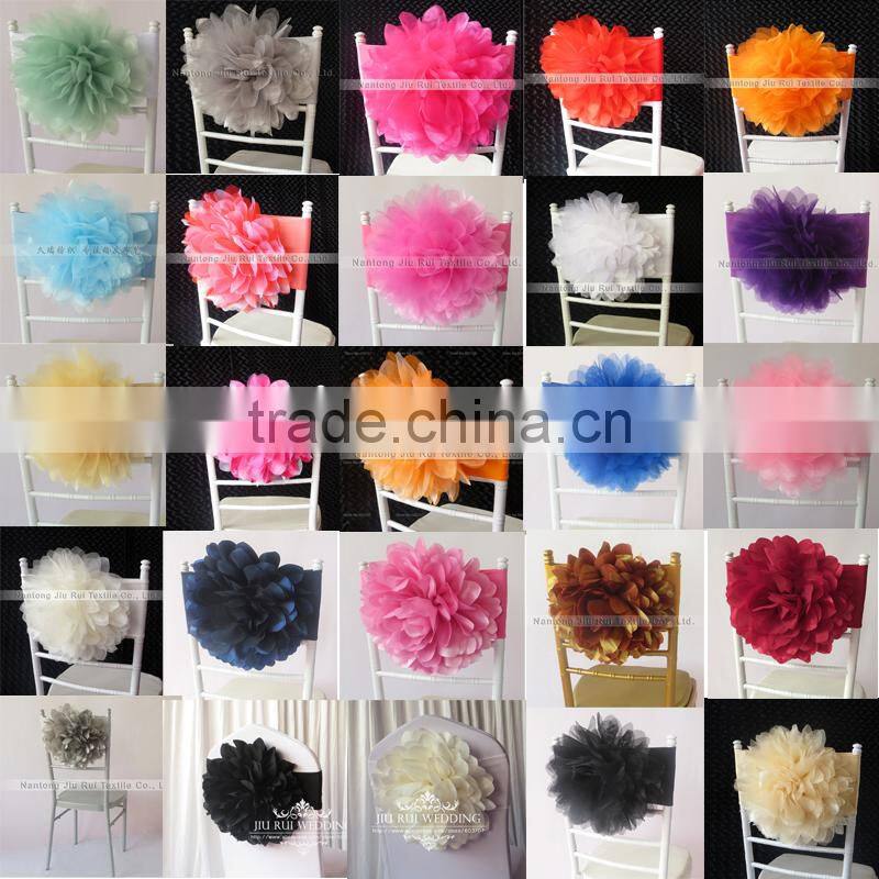 Hot Sale Fashion Handmade Organza Flower With Lycra Chair Band Chair Sash