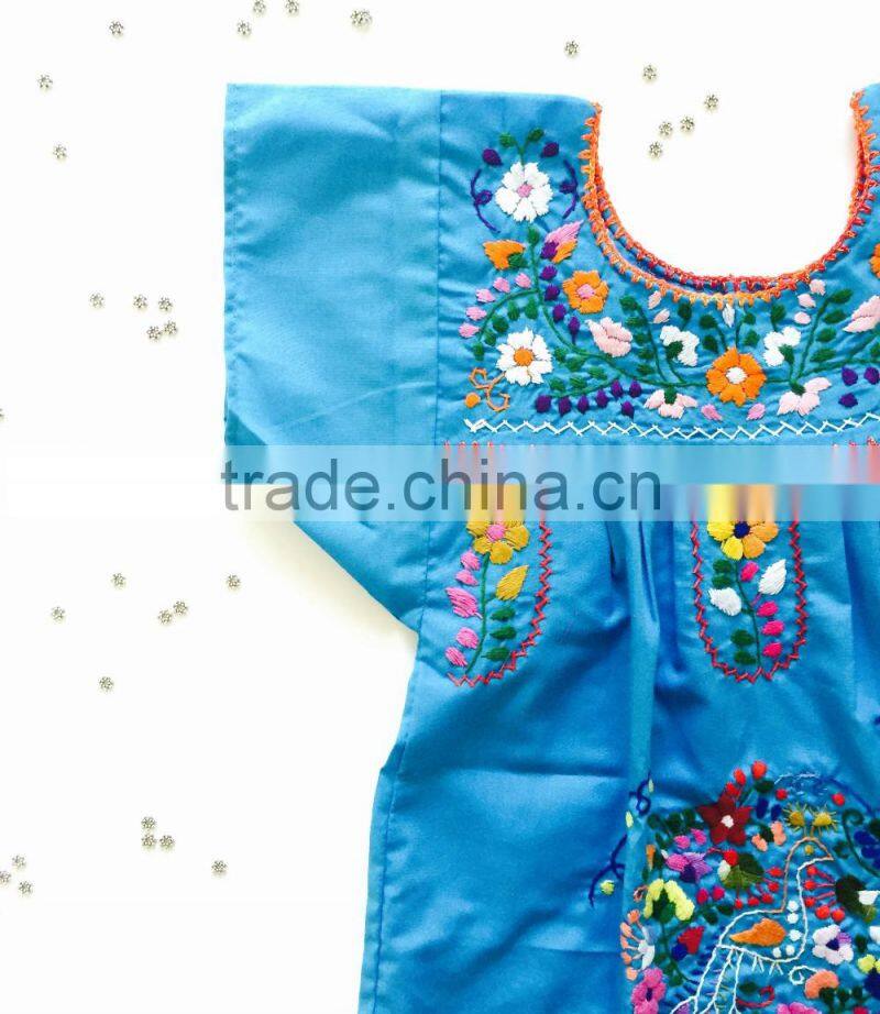 2016 Boho Hand Embroidery Design Cotton Dress For Baby Gril Kids Children Frock Dresses HSD5471