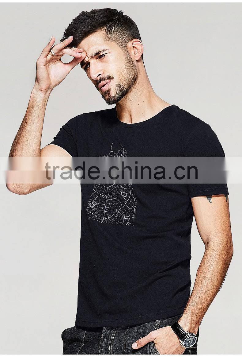 Cotton/spandex man black t-shirt fit mens printing t-shirt