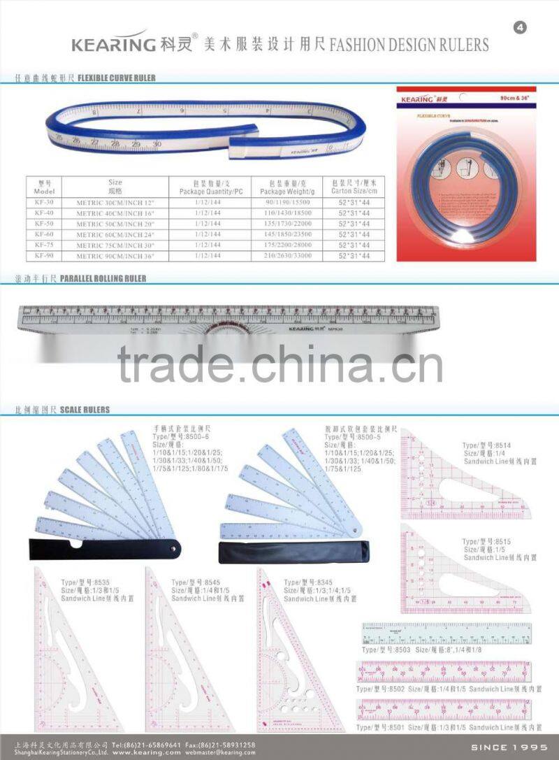 Kearing Transparent Plastic Parallel Rolling Ruler measuring tool Engineer Scale Ruler 30 cm & 12'' with protractor Math#MPR30