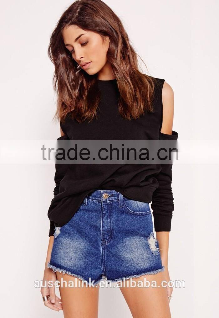 OEM service latest design lady black cold shoulder pretty sweatshirt