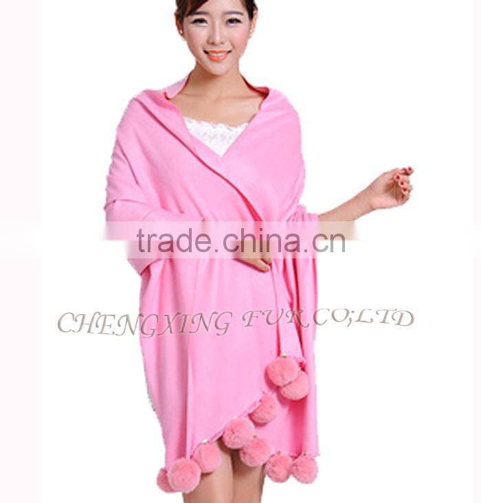 CX-B-P-42F Ladies New Design 100% Acrylic Cheap Shawls With Pompom