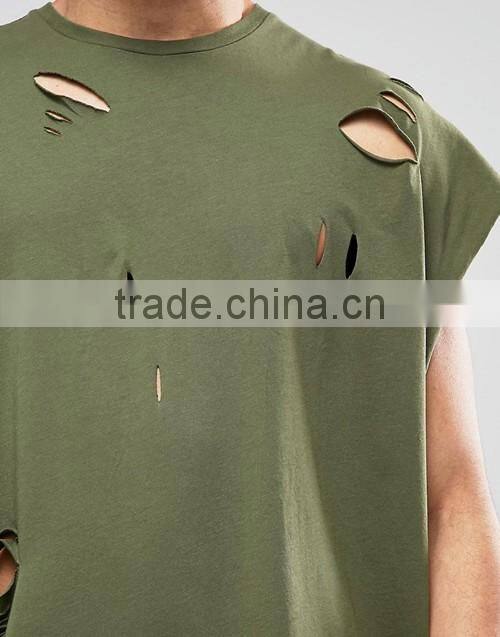 Customize men cheap 100% cotton super oversized jersey t-shirt with distressing and curved hem