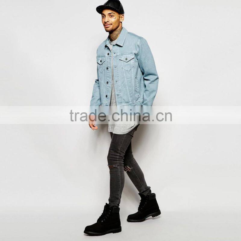 custom jacket light blue fashion style denim casual jacket OEM factory