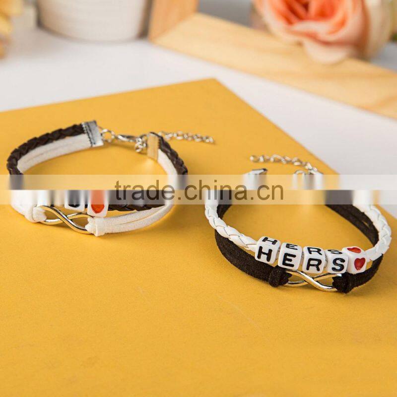 Diy woven key lock charms bracelet red cord braided handcuffs bracelet cheap couple bracelets for 2016 promotional items