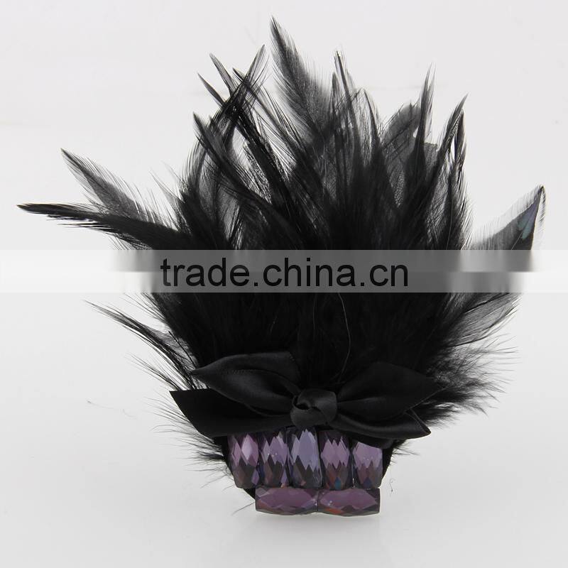 Trendy Bowknot Rhinestone Inlaid Brooches Feather Embellished Dual-use Hairpin Brooch for Costume Jewelry