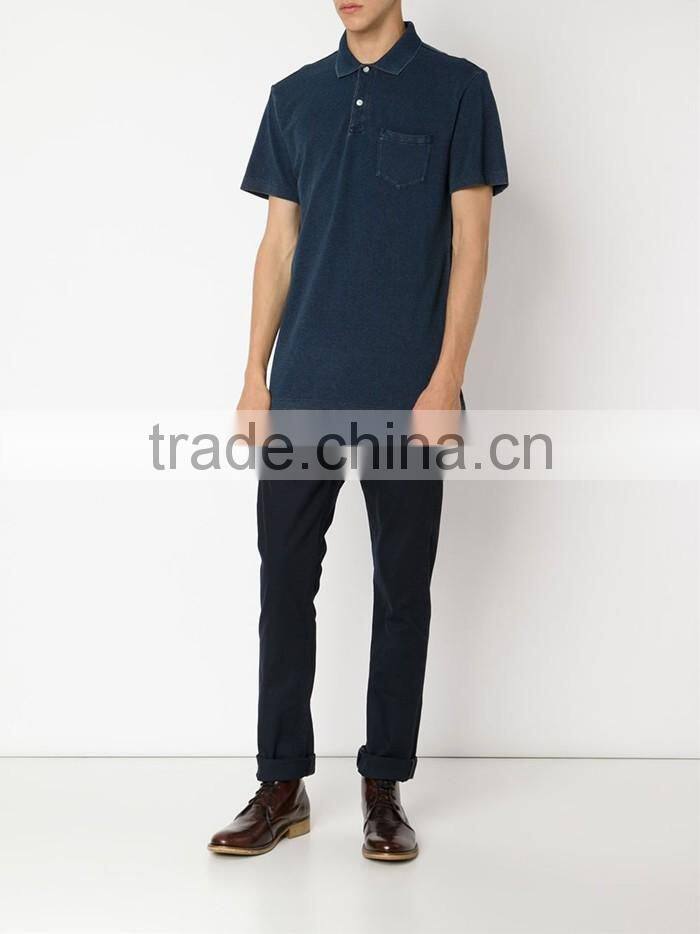Indigo blue mens cotton short sleeve polo shirt fabric with pocket wholesale China