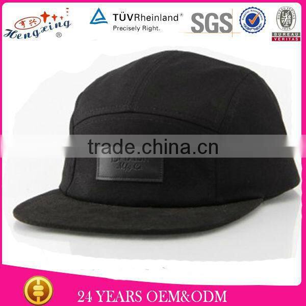 Leather Patch Sude Brim Floral Crown Custom 5 Panel Flat Brim Hat Manufacturer