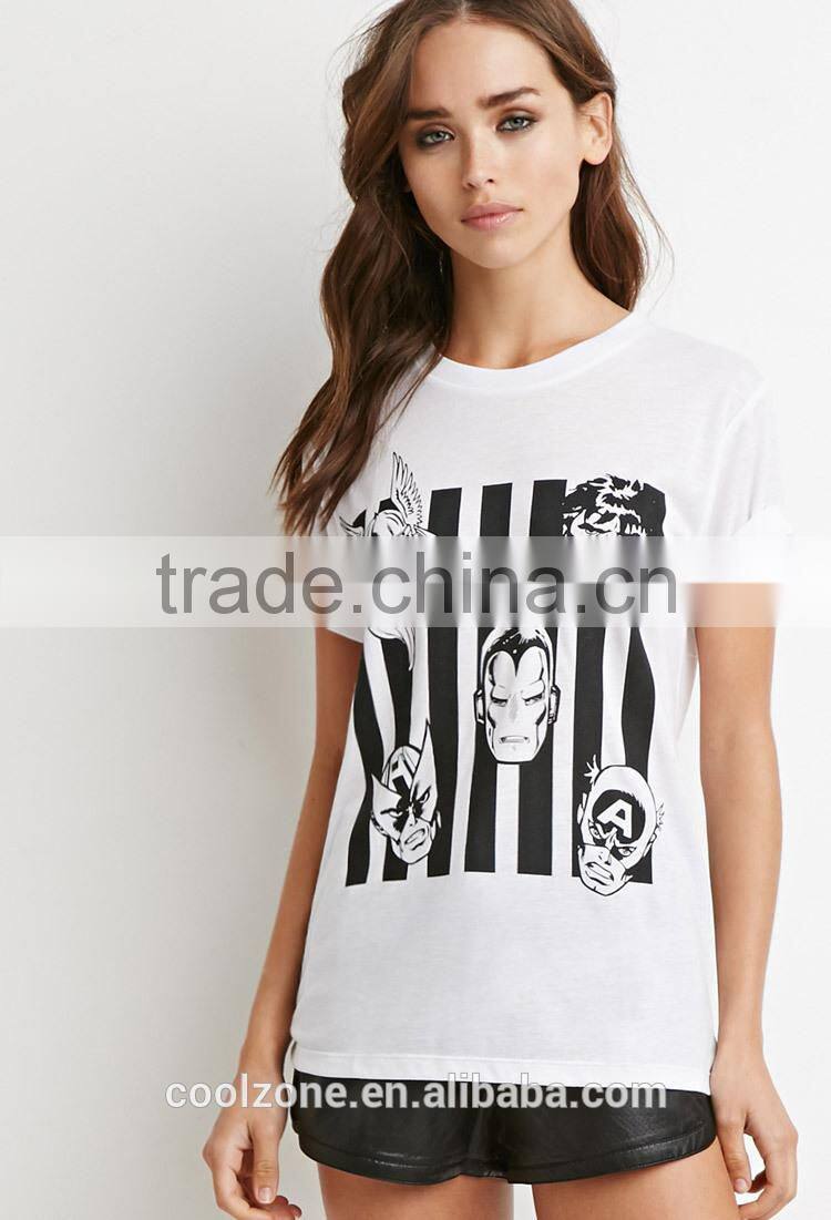 Women short sleeve super-soft knit graphic print t-shirt,wholesale custom t shirts