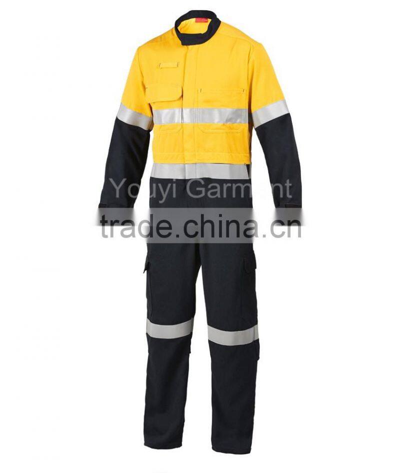 Hi-Vis Yellow/Black Flame Retardant Coverall with reflective tape
