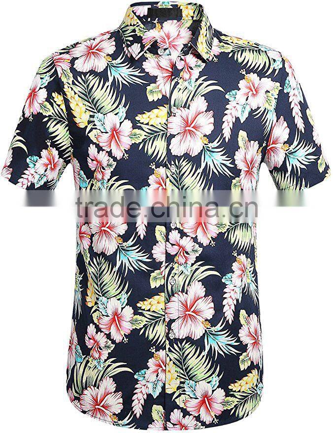 Men's Flower Casual Button Down Short Sleeve Shirt