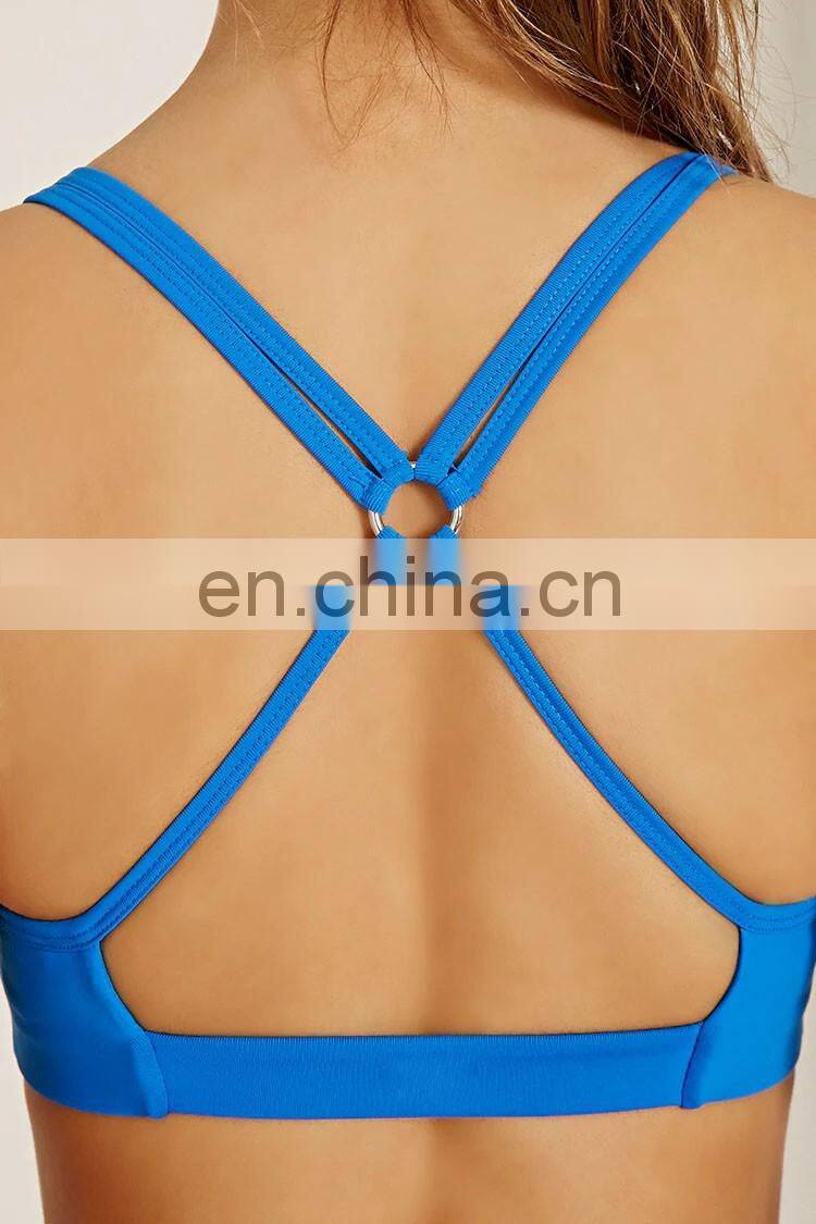 Polyester spandex yoga wear wholesale dry fit sports bra blue fitness gym bra