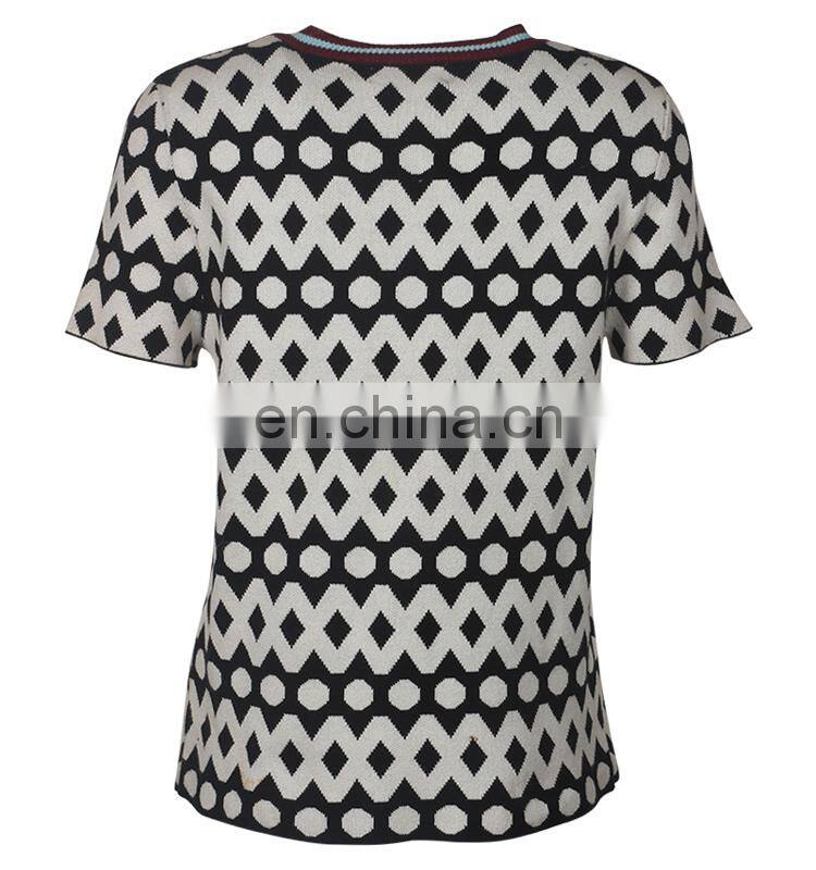 Acrylic Flat knitted sweater for women as stripe collar short sleeve polka dot T-shirt of latest design girls top