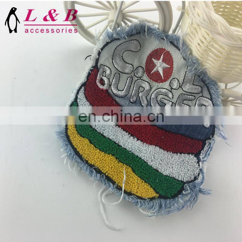New design wholesale towel embroidery patch with denim