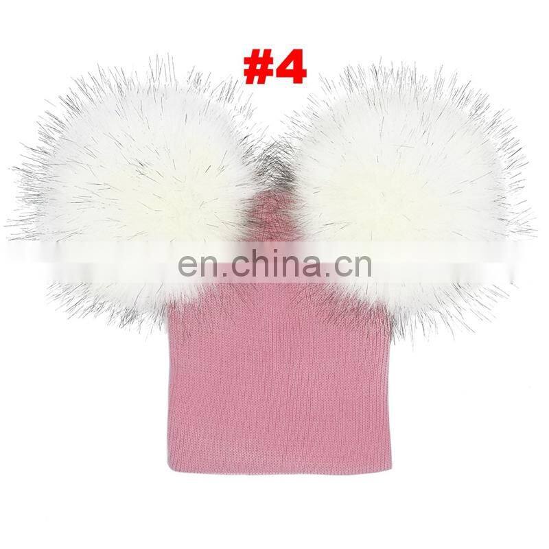 Baby Crochet Hats with Plush Fur Balls Toddler boys girls Knitted Beanie Pom Poms 6M-5T