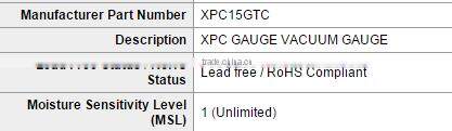 Buy Vented Gauge Pressure Sensors, Transducers XPC15GTC XPC GAUGE VACUUM GAUGE 45 PSI (310.26 kPa)