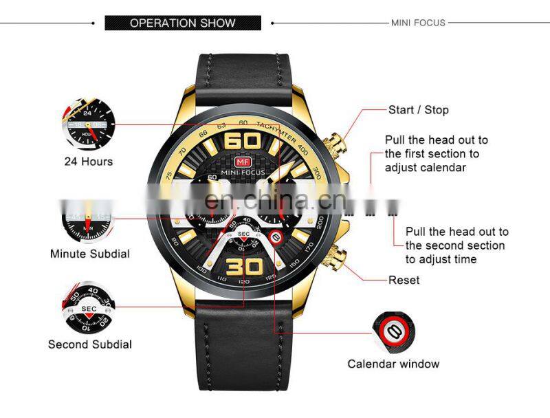 MINI FOCUS MF0336G Fashion Quartz Wristwatches Brand Luxury Men Watches Stainless Steel Leather Strap Sport Watches