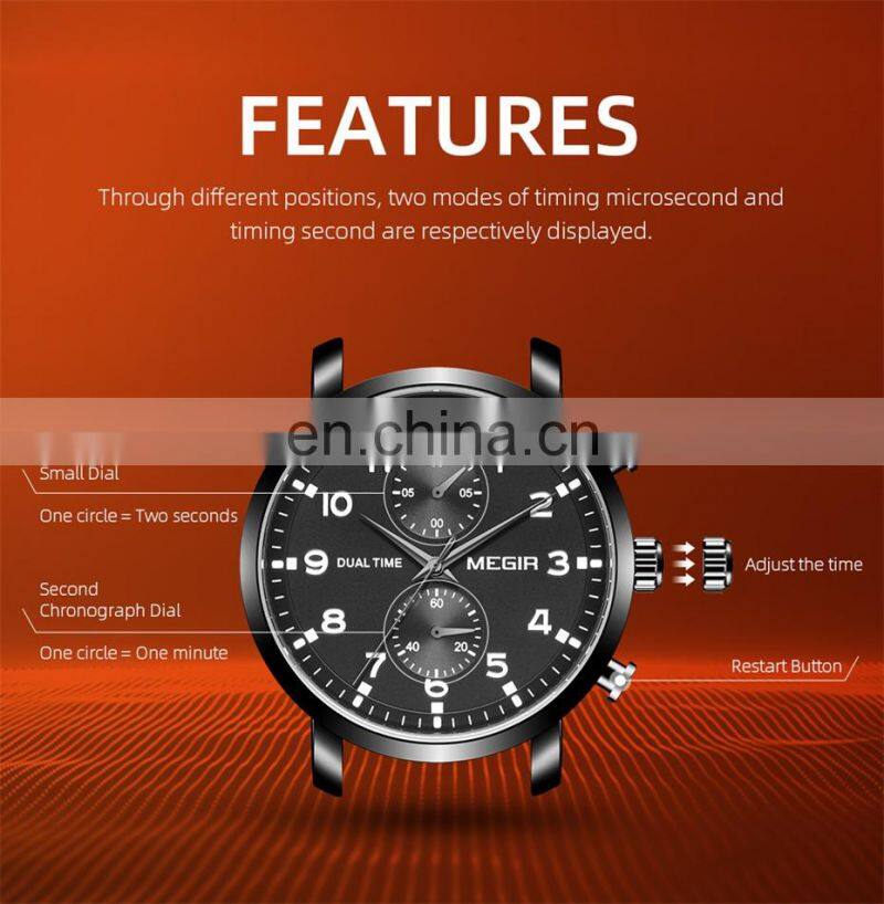 MEGIR 2160G Men Quartz Wristwatch Waterproof Business Multifunctional Stainless Steel Mans Watches
