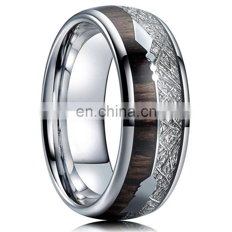 2022 New Fashion Man Stainless Steel Rings Inlay Wood Meteorite Arrow Party Ring Wedding Band For Men Jewelry
