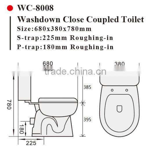 Two-Piece Washdown Watermark Toilet S/P Trap with GEBERIT or R&T Fitting Soft Cover, Australian Standard WELS WC-6002