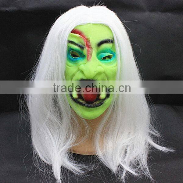 Best selling green halloween latex mask Luminous long hair latex ghost mask sale scary mask latex