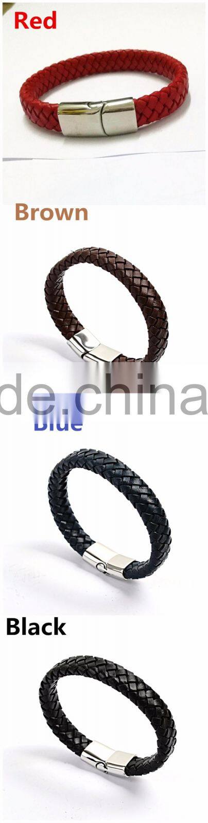 Customized logo clasps for leather bracelets bio magnetic bracelet genuine mens handmade braided leather bracelet