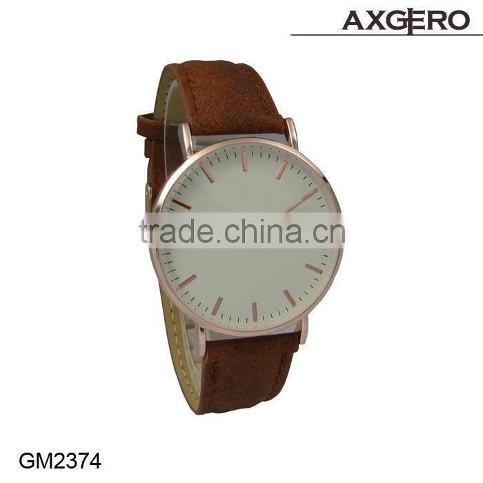 2016 Fashion stainless steel back water resistant leather wrist watch
