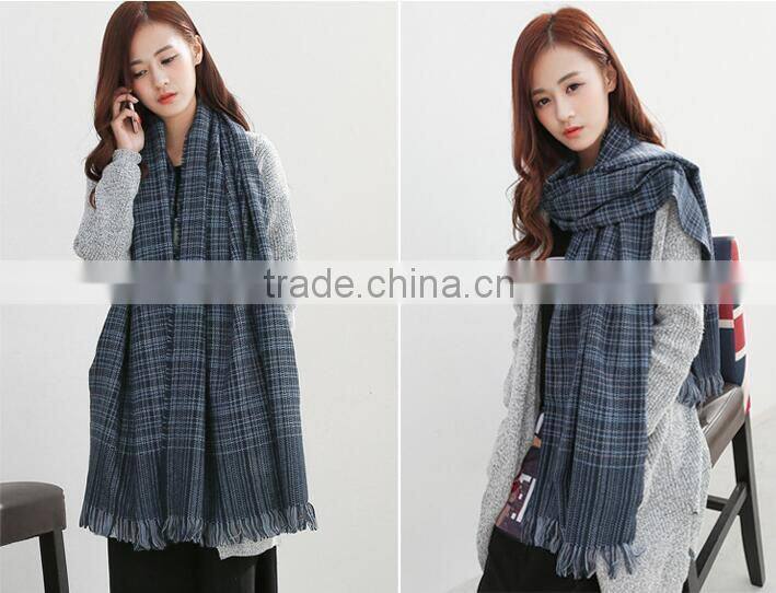 Newest Fringed Tassel Jacquard Checked Plaid Fashion Ladies Winter Wool Scarf