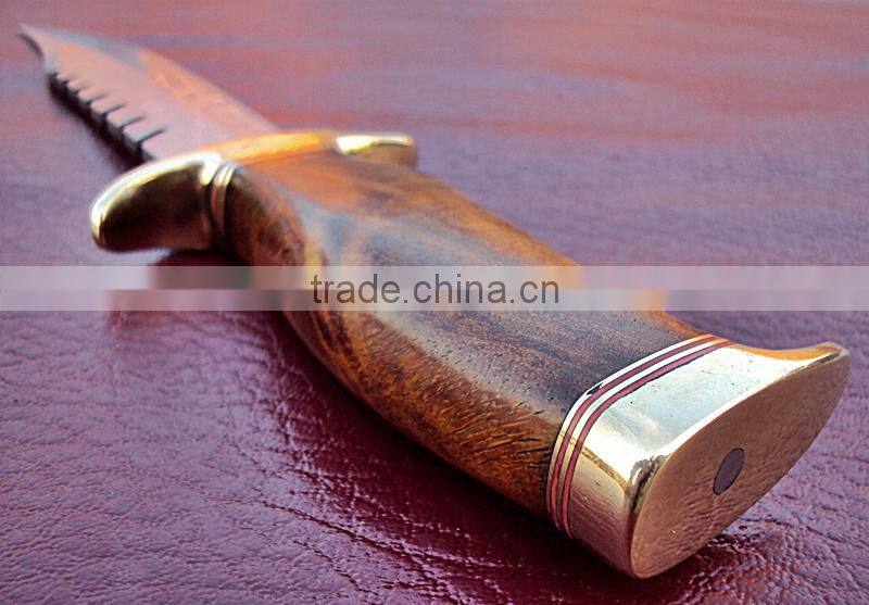 Bowie Hunting custom handmade stainless steel 15 inch Hunting knife Solid walnut wood Handle and Brass Thumb Guard / Clip