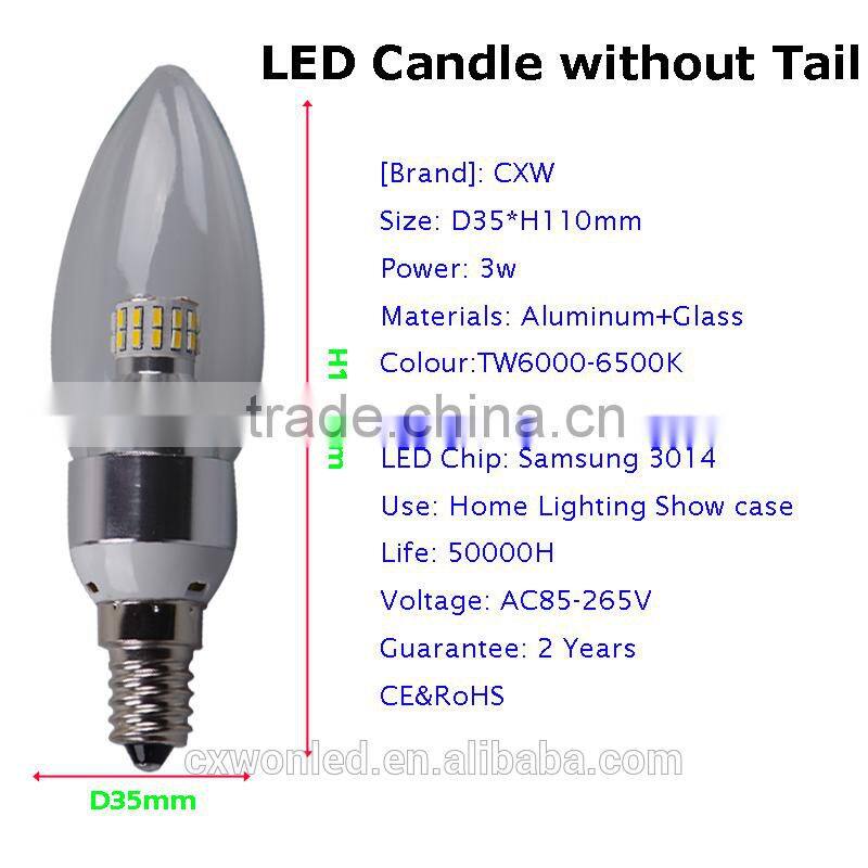 Hot Sale Indoor Led Candle Bulb, 3W Led Candle Bulb Lamps, E14 Led Candle Bulb Light