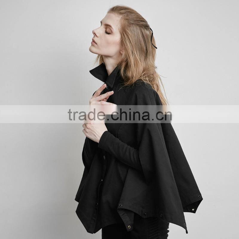 PY-140 PUNK Unique Bat Profile Shape Stand Collar Metal Feel Cloak Trench Coat