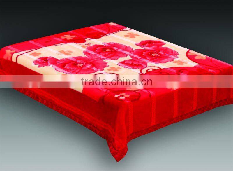 100% polyester printed &carved raschel blanket with interweaving