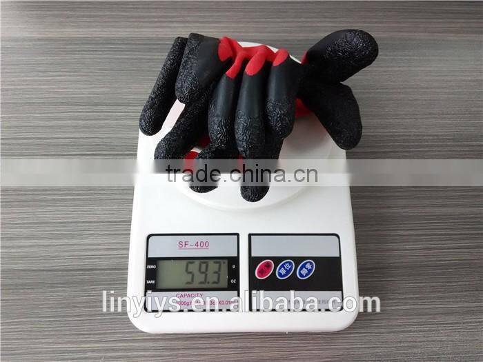 High quality latex palm coated glove nylon dipping black latex gloves