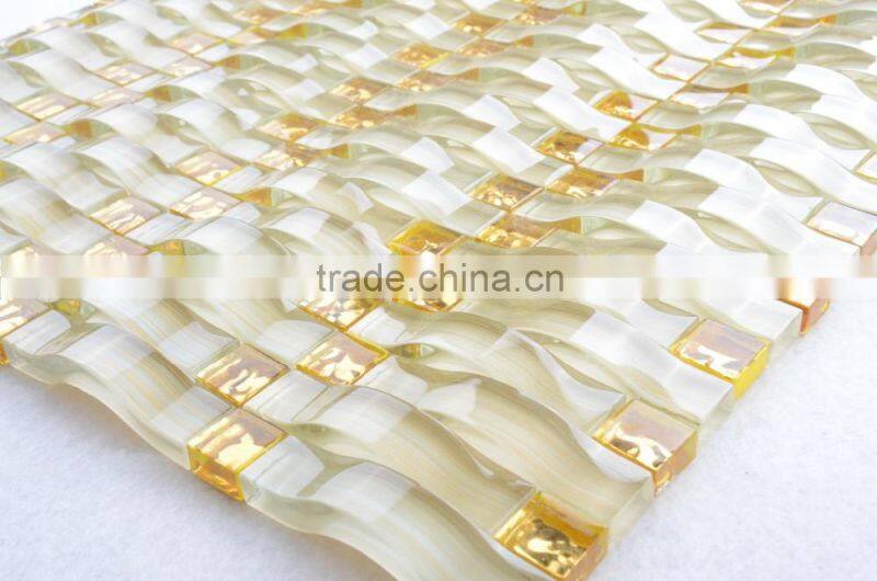 GT009 gold foil luxury crystal glass strip mosaic tile